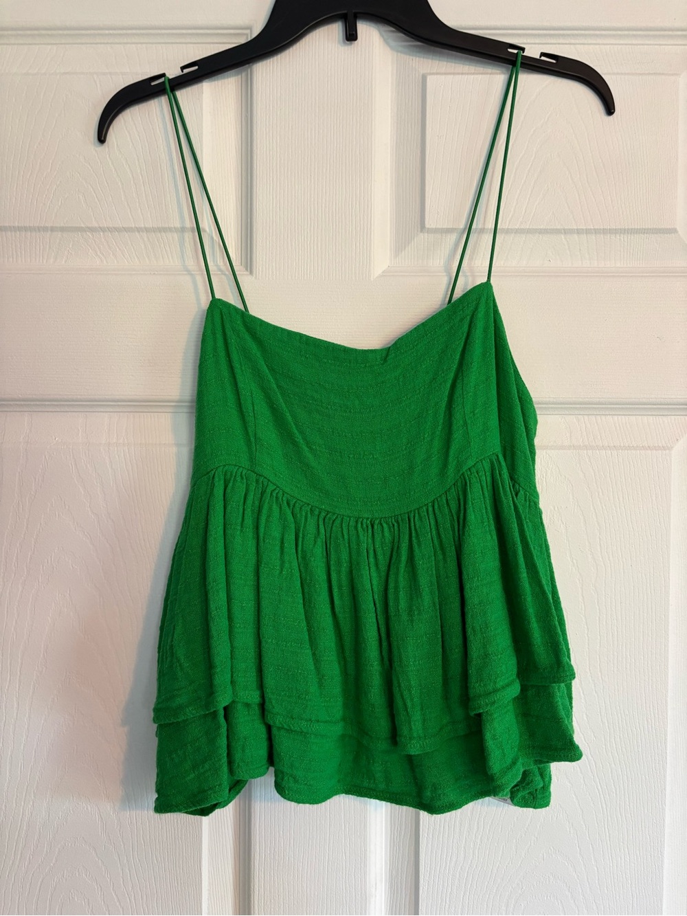 Urban Outfitters Green Spaghetti-Strap Ruffle Tank Top
